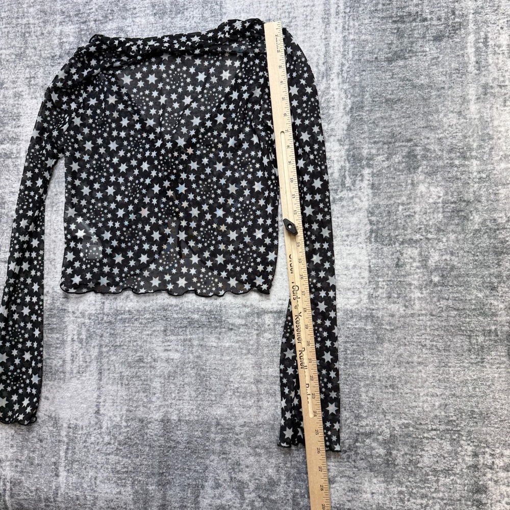 Free People Top Womens XS Black Stars Marne Cropped Sheer Mesh Celestial Whimsy - Picture 11 of 12